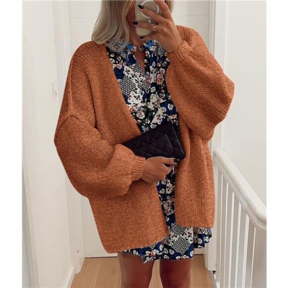 Womens Oversized Cardigan Sweaters Brick Red - Picture 5 of 6